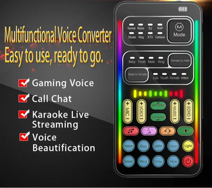 Sound Card Voice Changer - Voice Conversion Modes (Male to Female, Female to Male, Robotic, etc.), Gaming Chat, Karaoke, Live Streaming, Voice Beautification, Rechargeable, Smartphone Compatible, Voice Changer for Phone, Vibrant Interface by Anti Spier