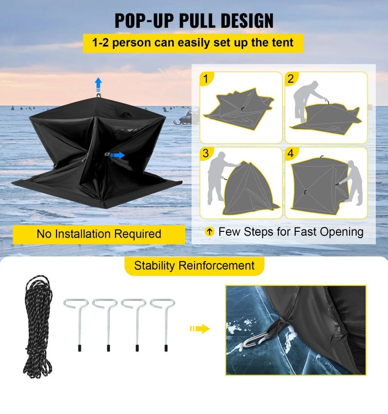 2-3 Person Ice Fishing Shelter, Pop-Up Portable Insulated Ice Fishing Tent, Waterproof Oxford Fabric by Anti Spier
