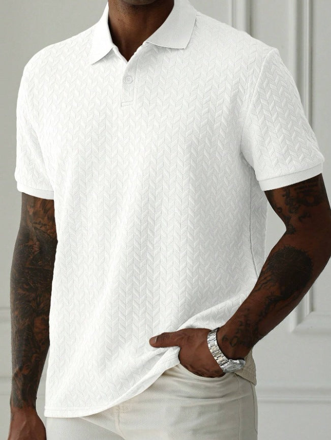A men's solid-color Polo shirt with a lapel and front button, short-sleeved and simple, casual and daily slimming style by Hypersku