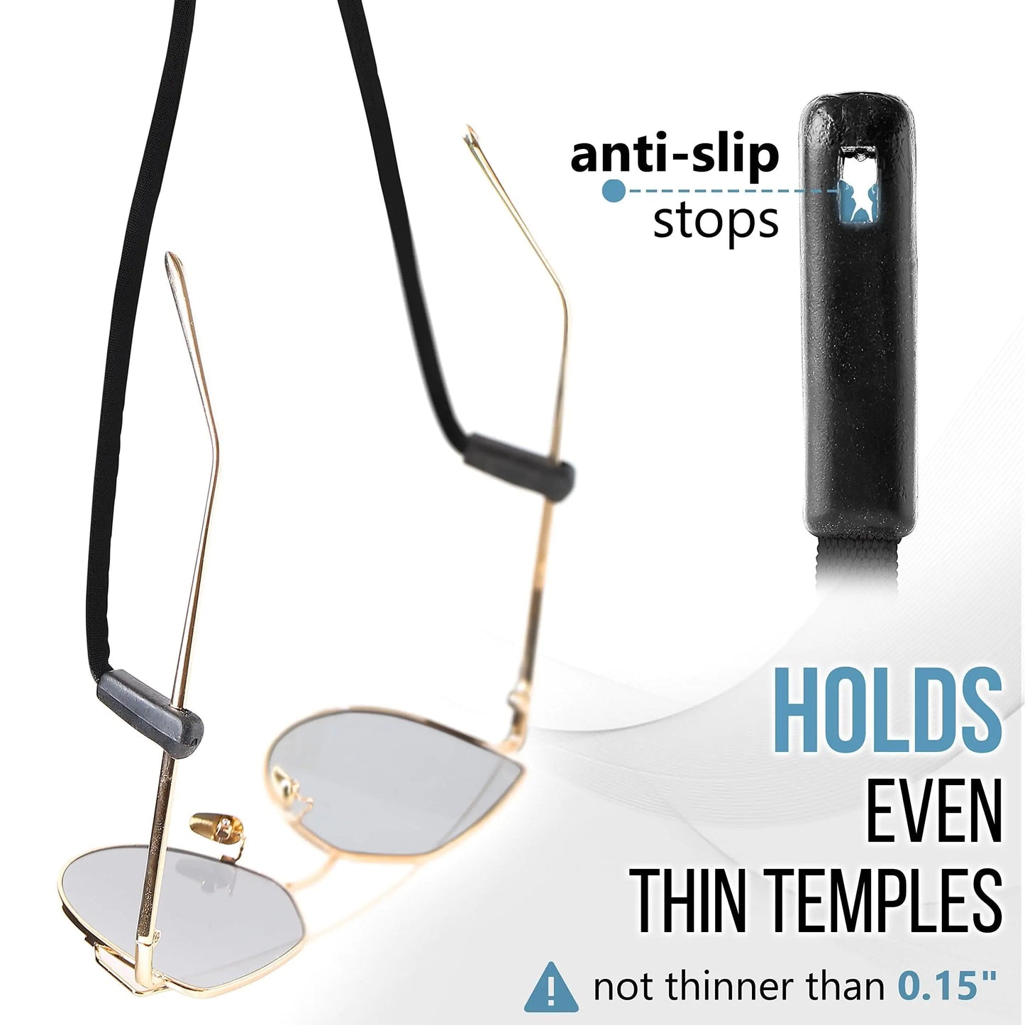 Eyeglasses String Holder Strap Glasses Cords 4 Pcs Black Adjustable 27 inch Long by Anti Spier