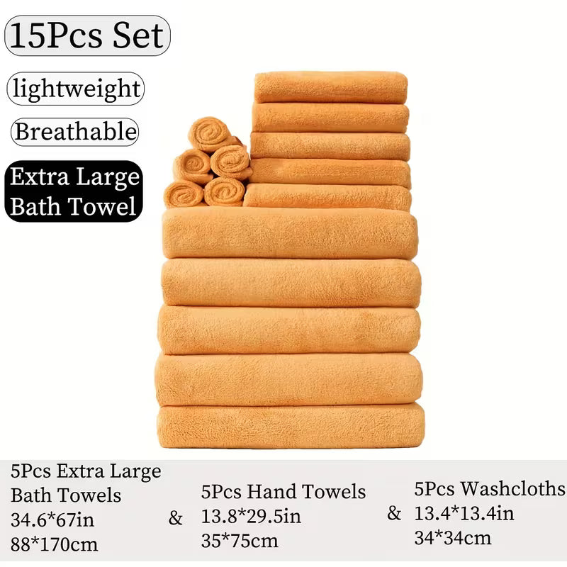 15pcs Bulk Bath & Hand Towel Set - Large 300GSM Microfiber Towels (5 Bath, 5 Hand, 5 Washcloths) - Heavy-Duty, Quick-Dry & Highly Absorbent for, Spa, Hotel - Multi-Color Options by Anti Spier