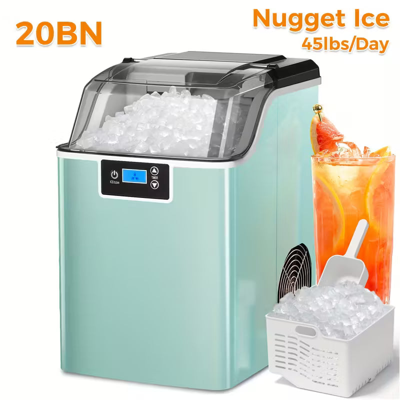 Nugget Countertop Ice Maker, Soft Chew Pellet Ice or Bullet Ice, 44 lbs/24 hrs or 26 lbs/24 hrs, One Touch Operation, Self-Cleaning, For Home, Kitchen, Office, Stainless Steel, Space saving Design, Easy To Clean, High quality Build, Chewable Ice by Anti Spier