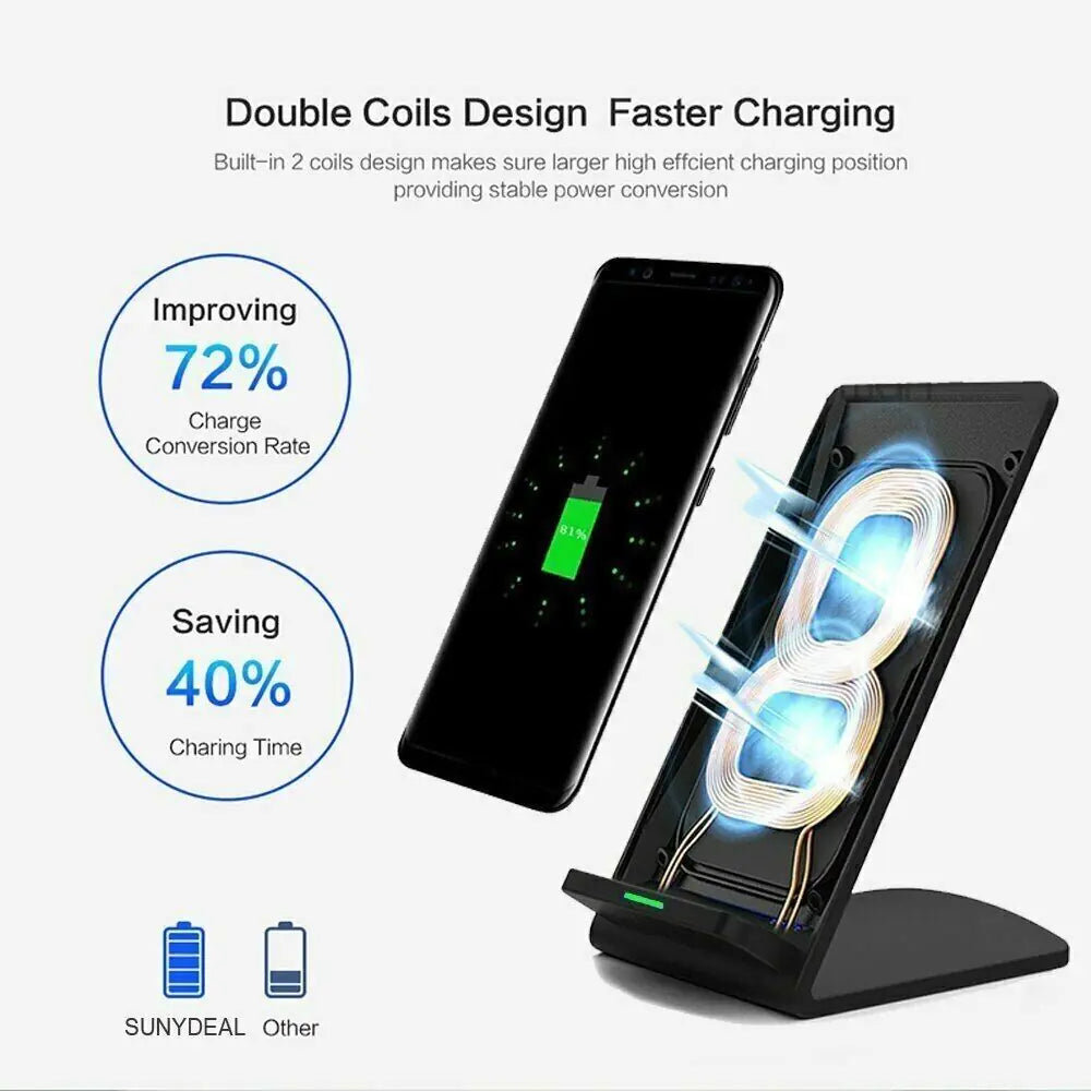 Qi Wireless Fast Charger Charging Pad Stand Dock For Samsung Galaxy iPhone Phone by Anti Spier