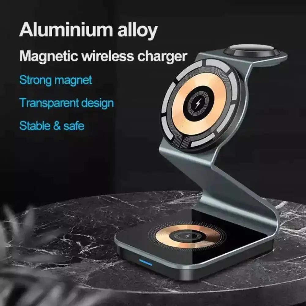 3 in 1 Transparent 15W Magnetic Wireless Charger Pad holder by Anti Spier