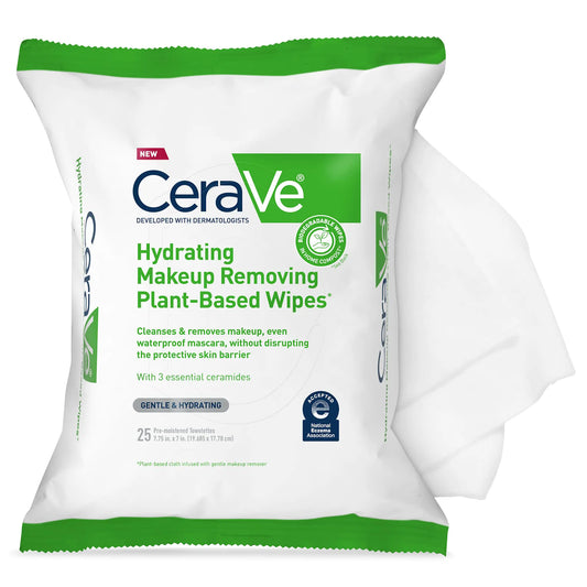 CeraVe Hydrating Facial Cleansing Makeup Remover Wipes| Plant Based Face Biodegradable in Home Compost| Wash Cloth| Suitable for Sensitive Skin| Fragrance-free Non-comedogenic| 25 Count by Anti Spier