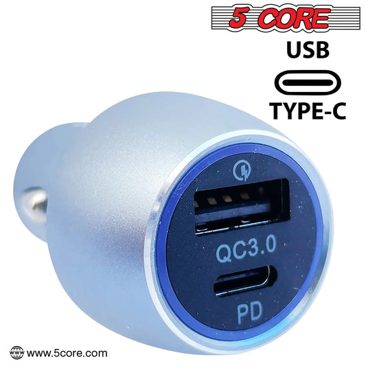 5Core USB Car Charger 36W Type C Cigarette Lighter Adapter Outlet Fast Charging by Anti Spier