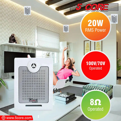 5Core Outdoor Speakers Stereo In Wall 500W Peak Passive Home Audio System by Anti Spier