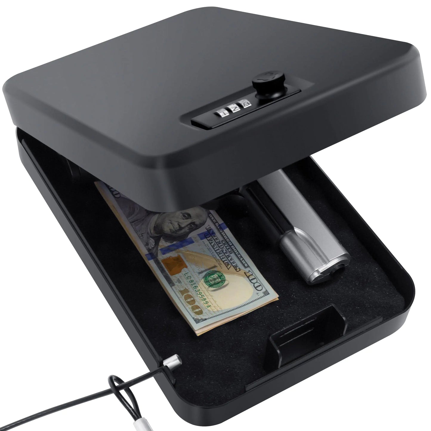 Portable Gun Safe for Pistols Small Handgun Lock Box with Combination Lock or Key Lock Portable Travel Pistol Safe for Travel Home Car (Large-com) by Anti Spier