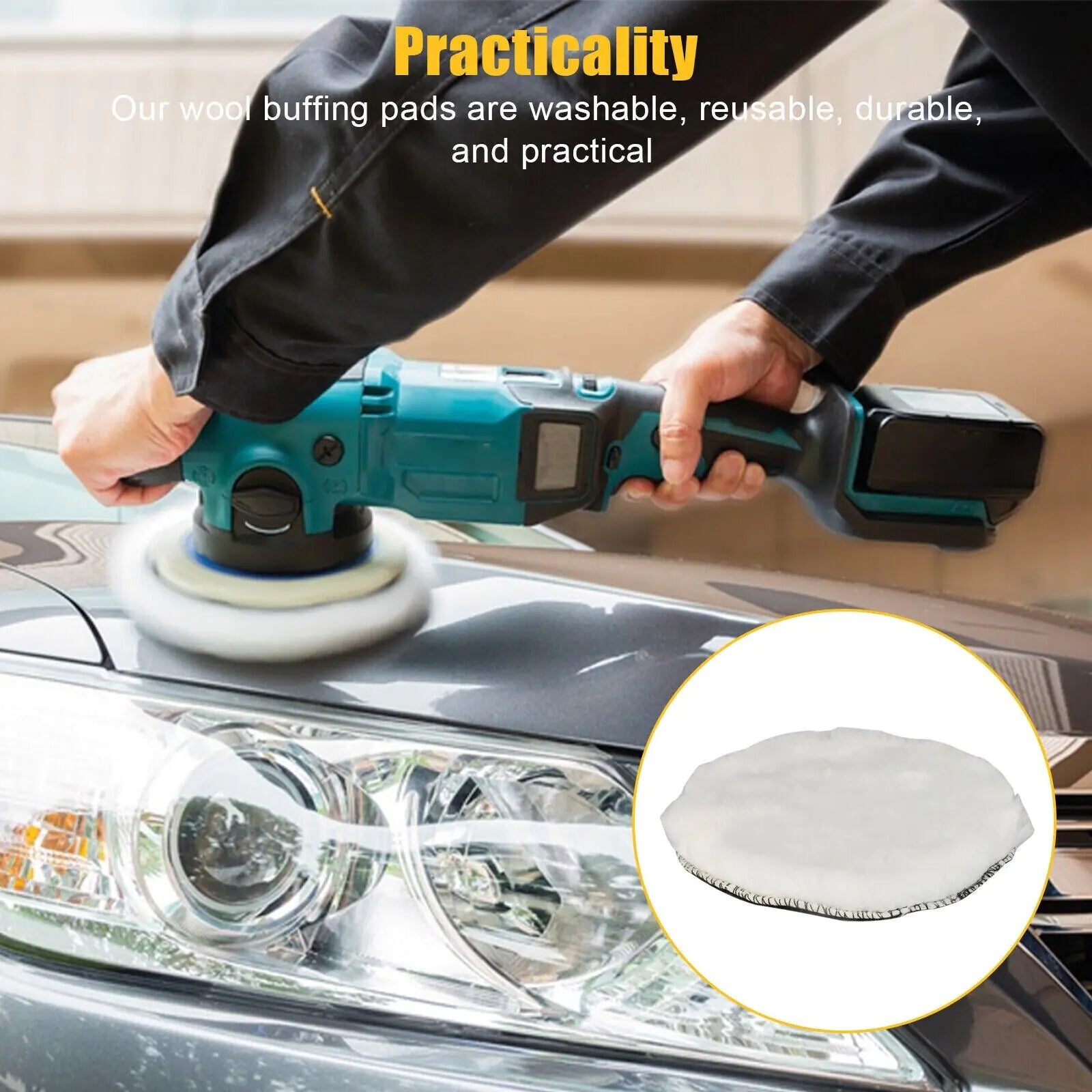 5PCS 6" Buffing Polishing Pad Wool Wheel Mop Kit For Car Polisher Drill Adapter by Anti Spier