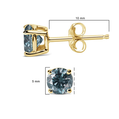 14K Gold Round Brilliant Cut Lab Grown Blue Diamond 4-Prong Classic Solitaire Stud Earrings with Pushbacks by Anti Spier