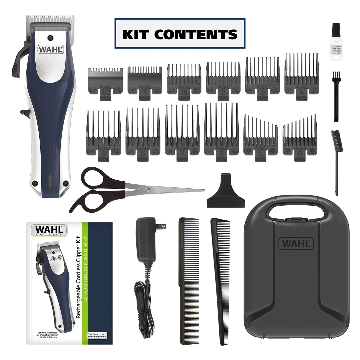 Wahl Lithium Ion Pro Rechargeable Cordless Hair Clippers for Men, Woman, & Children with Smart Charge Technology for Convenient at Home Haircutting - Model 79470 Sliver 22 Piece Set by Anti Spier