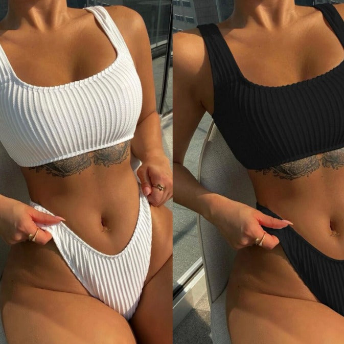 two-piece bikini (Bikini) beach solid color swimwear by Hypersku