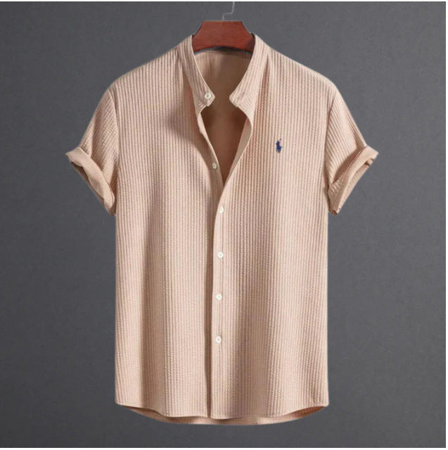 Men's summer new men men's short sleeve solid color men's shirt top by Hypersku