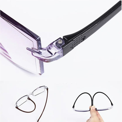 4 PK Mens Rectangular Rimless Blue Light Blocking Reading Glasses Unisex Readers by Anti Spier