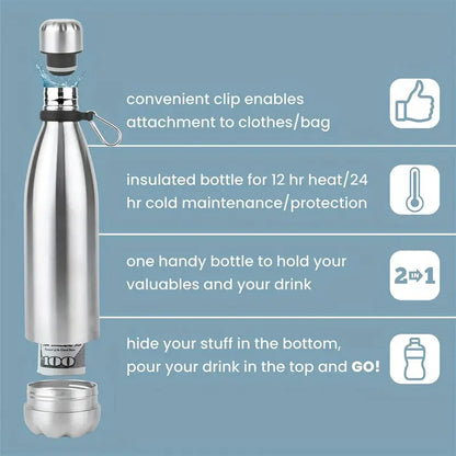 1pc Stainless Steel Insulated Water Bottle with Hidden Compartment - Leak-Proof, Keeps Drinks Hot/Cold, Portable for Travel, Commuting, Outdoor Activities, Commuting Hydration, Sleek Design, Secure Lid Design by Anti Spier