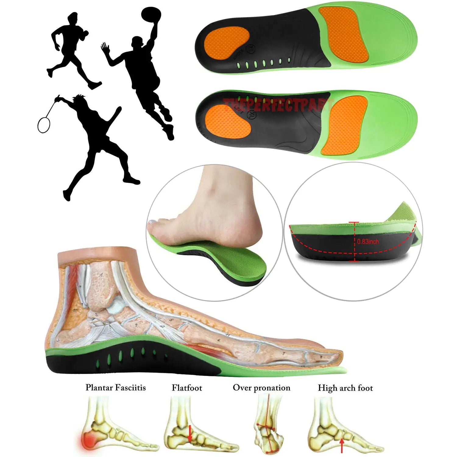 Orthotic Shoe Insoles Inserts Flat Feet High Arch Support For Plantar Fasciitis by Anti Spier
