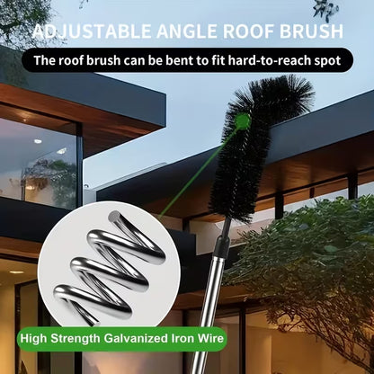Extendable Gutter Cleaning Brush (89.8") - 7-Section Aluminum Pole, Curved Bristle Head for Roof & Yard Cleaning, Easy Reach Down to Zigzag Cleaning, No Electricity Needed, Garden Tool | Curved Brush | Durable Aluminum, Gutter Cleaning by Anti Spier