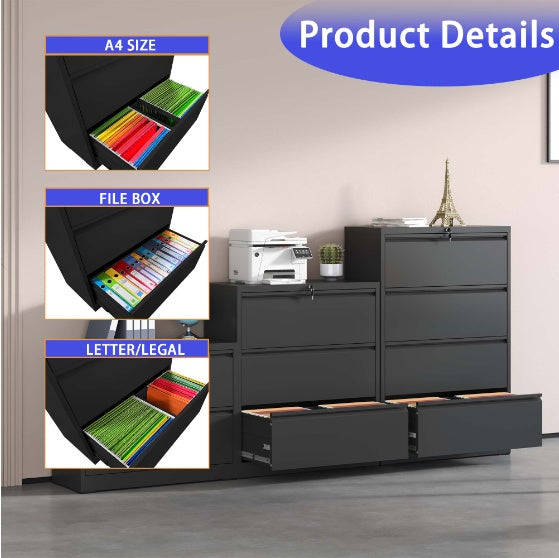 Horizontal Metal Lockable Filing Cabinet 4 Drawers by Anti Spier
