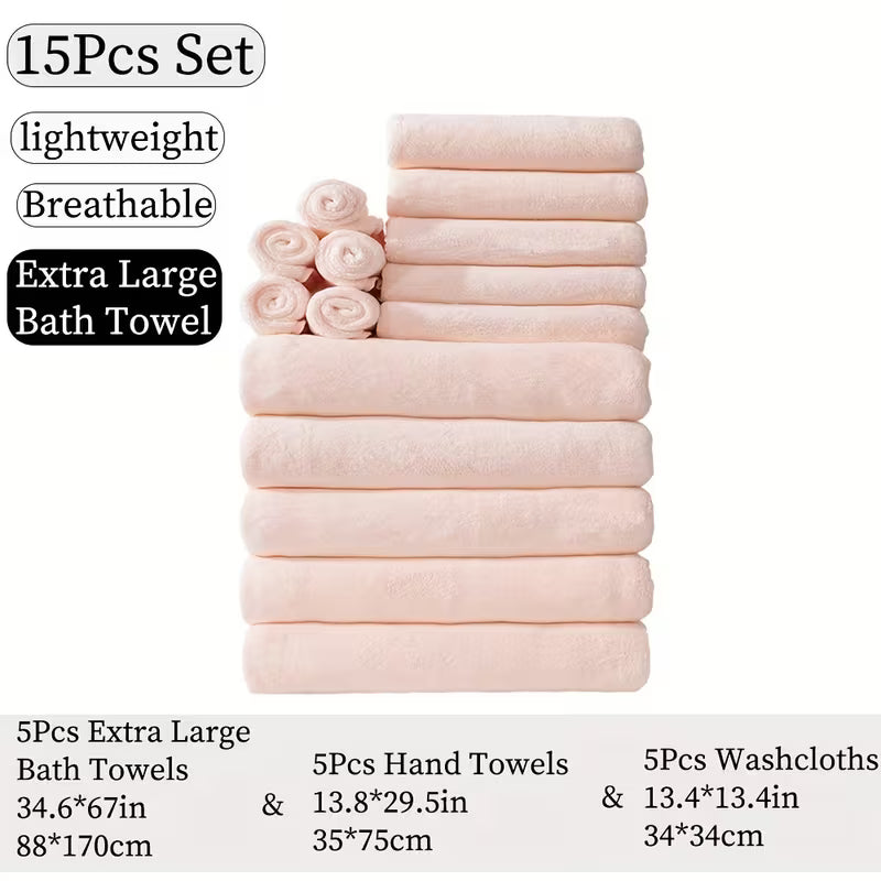 15pcs Bulk Bath & Hand Towel Set - Large 300GSM Microfiber Towels (5 Bath, 5 Hand, 5 Washcloths) - Heavy-Duty, Quick-Dry & Highly Absorbent for, Spa, Hotel - Multi-Color Options by Anti Spier