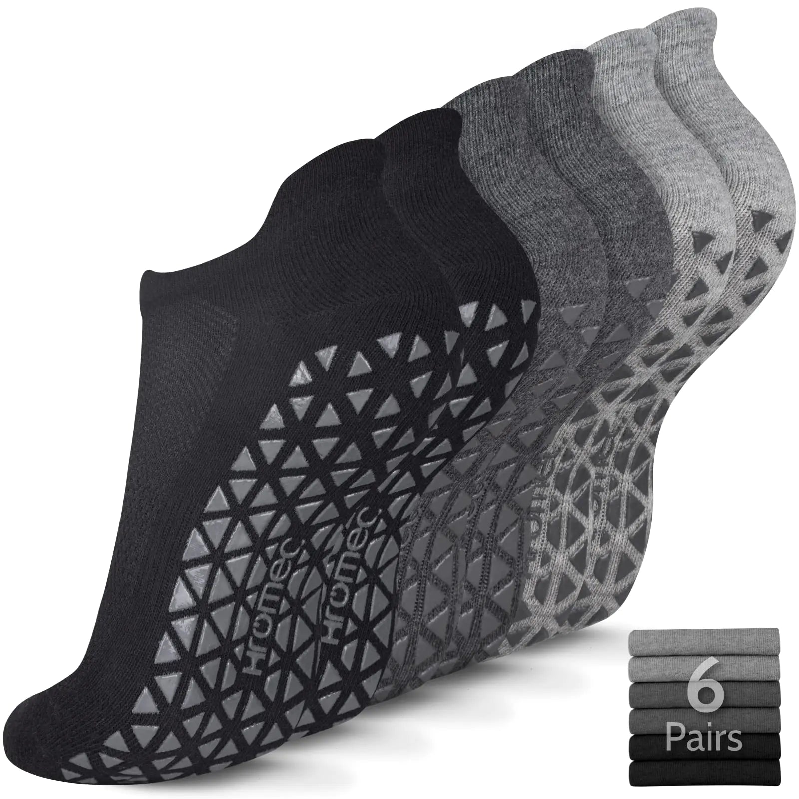 Non Slip Yoga Socks with Grips for Pilates, Ballet, Barre, Barefoot, Hospital Anti Skid Socks for Women and Men Small 6 Pairs-2 Black/2 Dark Gray /2 Gray by Anti Spier