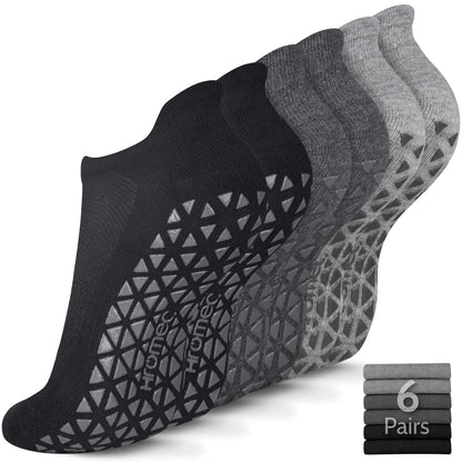Non Slip Yoga Socks with Grips for Pilates, Ballet, Barre, Barefoot, Hospital Anti Skid Socks for Women and Men Small 6 Pairs-2 Black/2 Dark Gray /2 Gray by Anti Spier