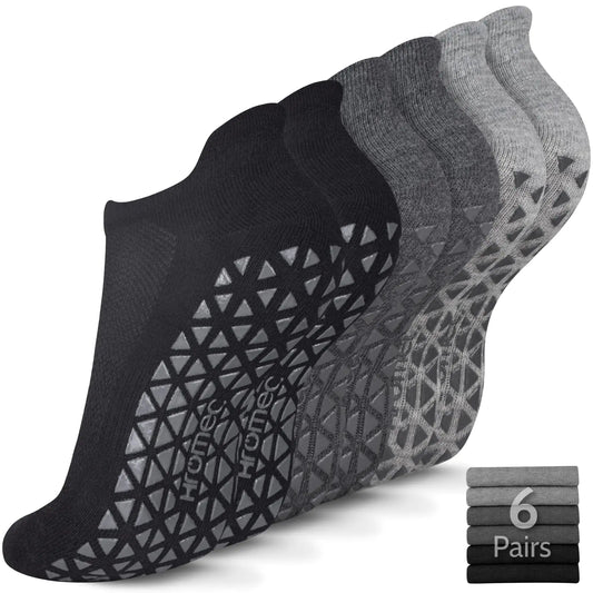 Non Slip Yoga Socks with Grips for Pilates, Ballet, Barre, Barefoot, Hospital Anti Skid Socks for Women and Men Small 6 Pairs-2 Black/2 Dark Gray /2 Gray by Anti Spier