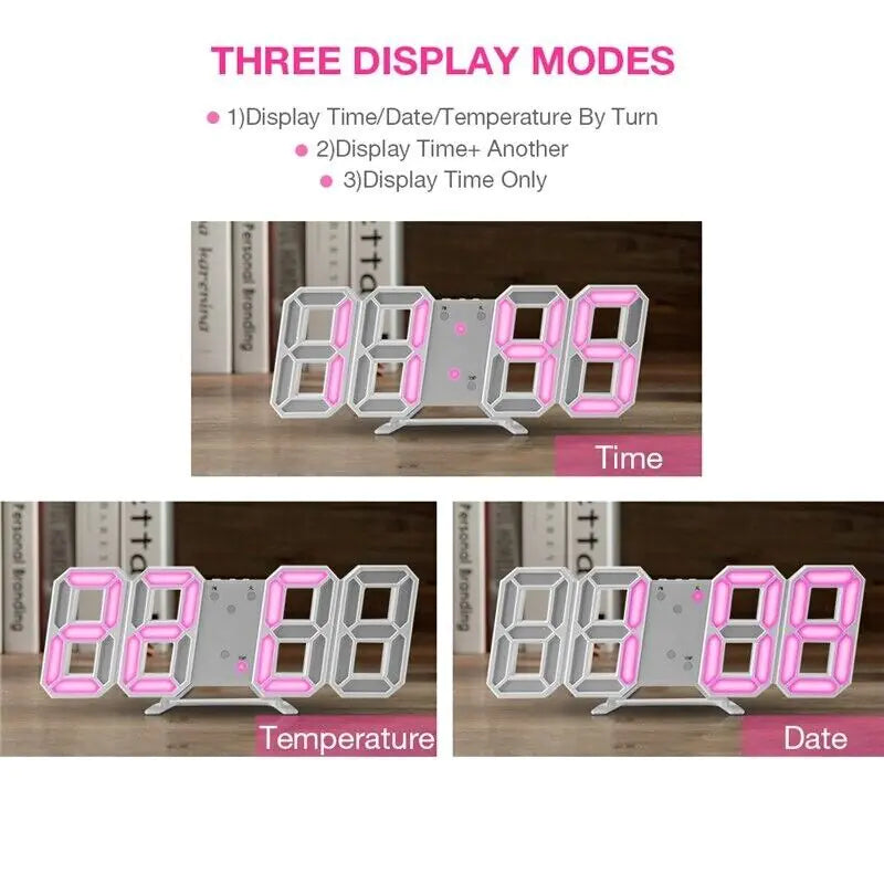 Digital 3D LED Big Wall Desk Alarm Clock Snooze 12/24 Hours Auto Brightness USB by Anti Spier