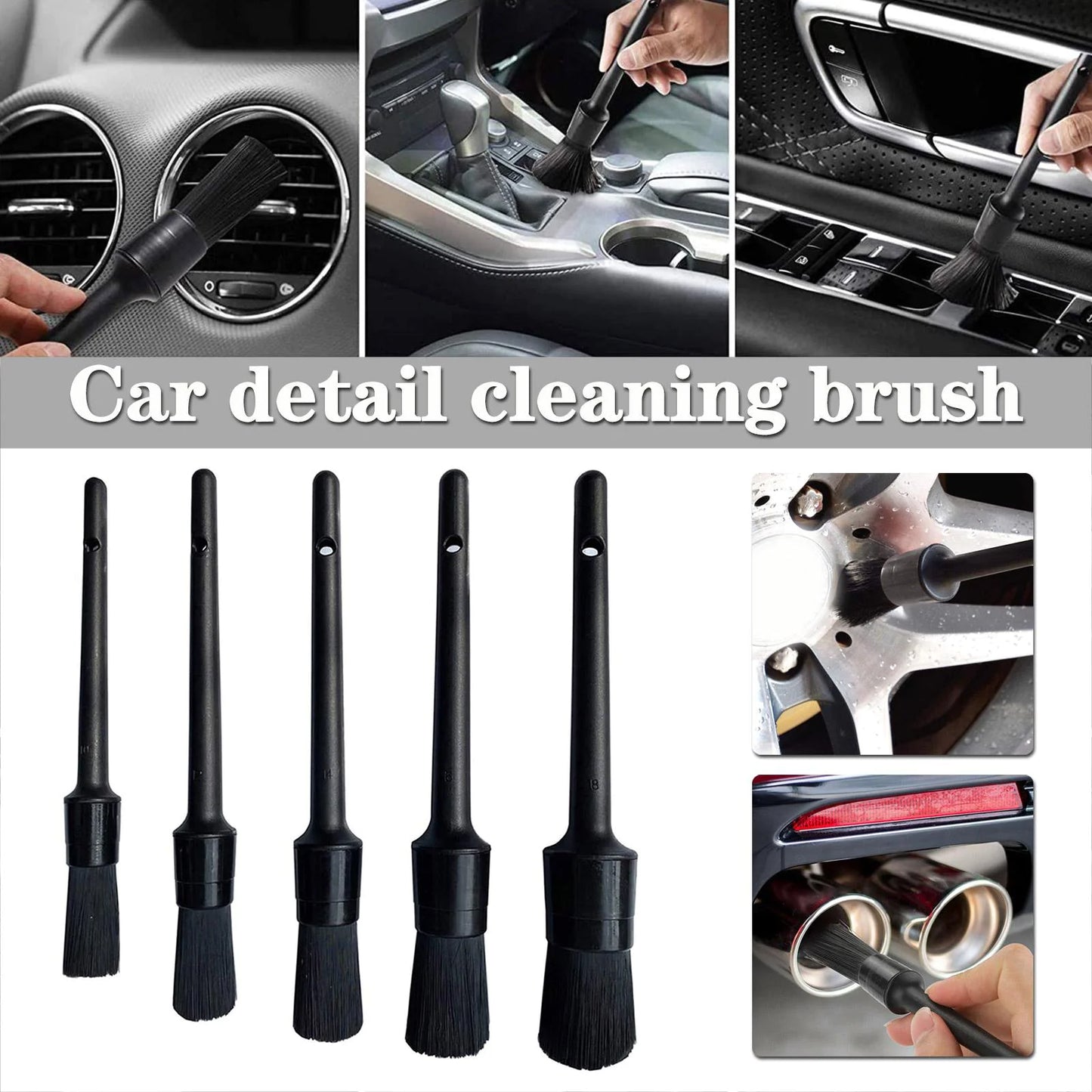 5PC Car Detailing Brush Kit Boar Hair Vehicle Auto Interior For Wheel Clean Sets by Anti Spier