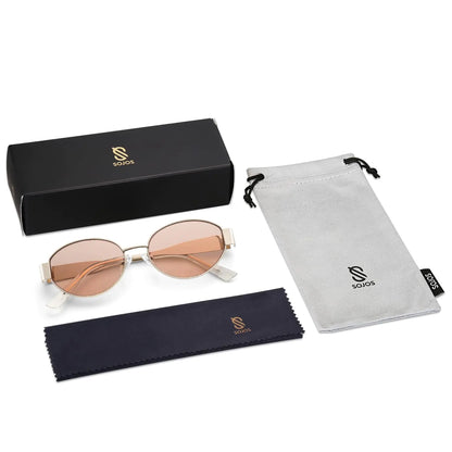 SOJOS Retro Oval Sunglasses for Women Men Trendy Sun Glasses Classic Shades UV400 Protection SJ1217 Light Gold/Light Brown by Anti Spier