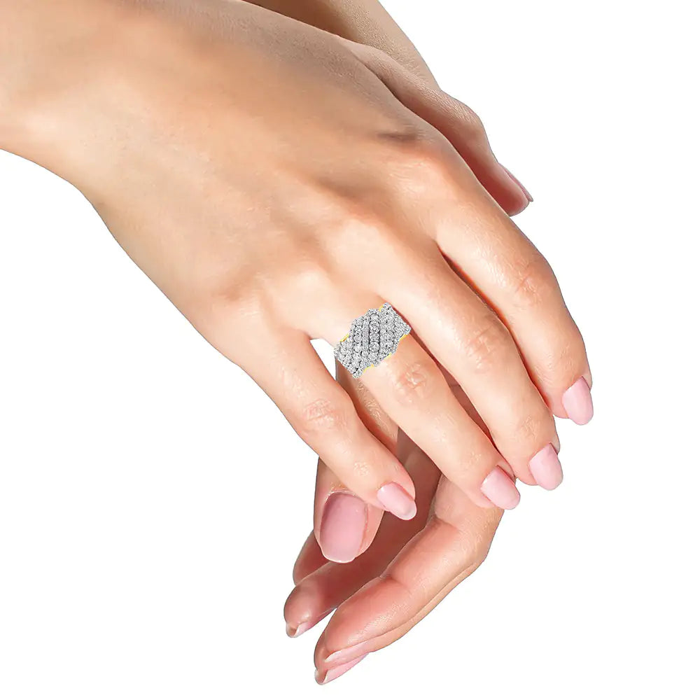 10K Yellow Gold 3.00 Cttw Diamond Multi Row Cluster Band Ring (I-J Color, I3 Clarity) by Anti Spier