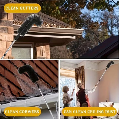 Extendable Gutter Cleaning Brush (89.8") - 7-Section Aluminum Pole, Curved Bristle Head for Roof & Yard Cleaning, Easy Reach Down to Zigzag Cleaning, No Electricity Needed, Garden Tool | Curved Brush | Durable Aluminum, Gutter Cleaning by Anti Spier