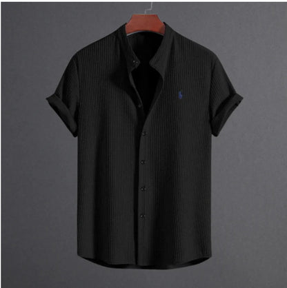 Men's summer new men men's short sleeve solid color men's shirt top by Hypersku