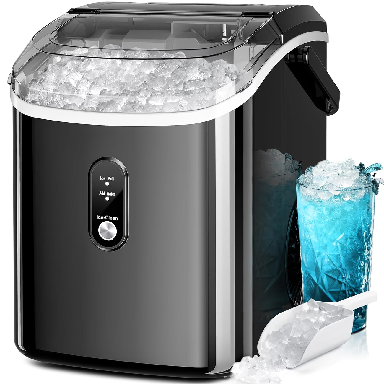 Nugget Countertop Ice Maker, Soft Chew Pellet Ice or Bullet Ice, 44 lbs/24 hrs or 26 lbs/24 hrs, One Touch Operation, Self-Cleaning, For Home, Kitchen, Office, Stainless Steel, Space saving Design, Easy To Clean, High quality Build, Chewable Ice by Anti Spier