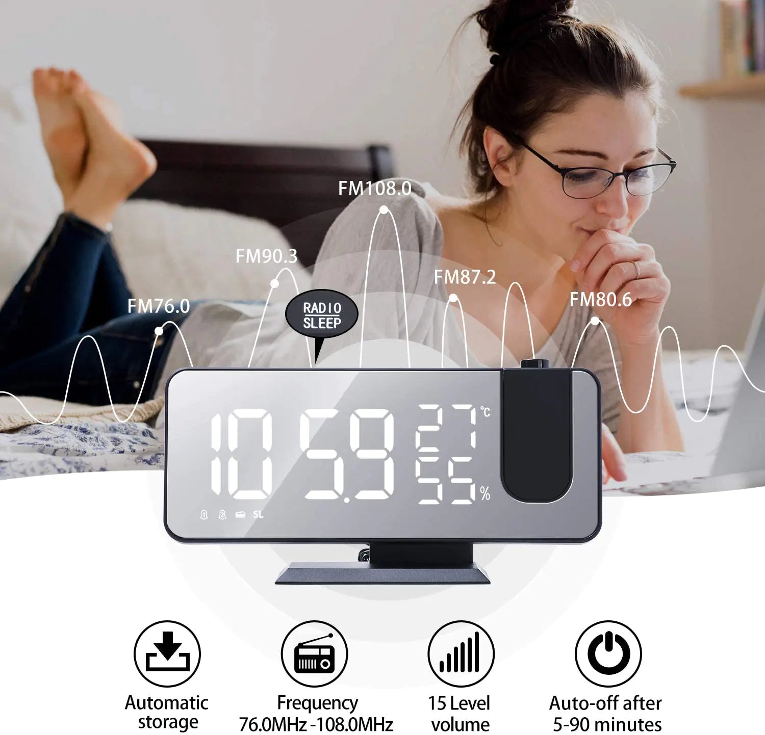 LED Projection Digital Alarm Clock Phone Charger by Anti Spier
