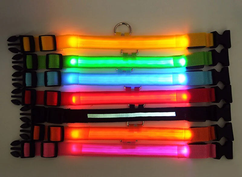 LED Adjustable Dog Collar Blinking Flashing Light Up Glow Pets Safety Waterproof by Anti Spier
