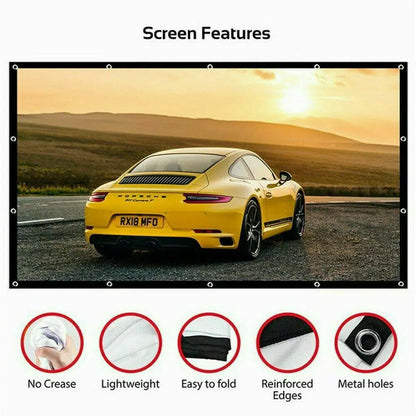 Portable Foldable Projector Screen 16:9 HD Outdoor Home Cinema Theater 3D Movie by Anti Spier