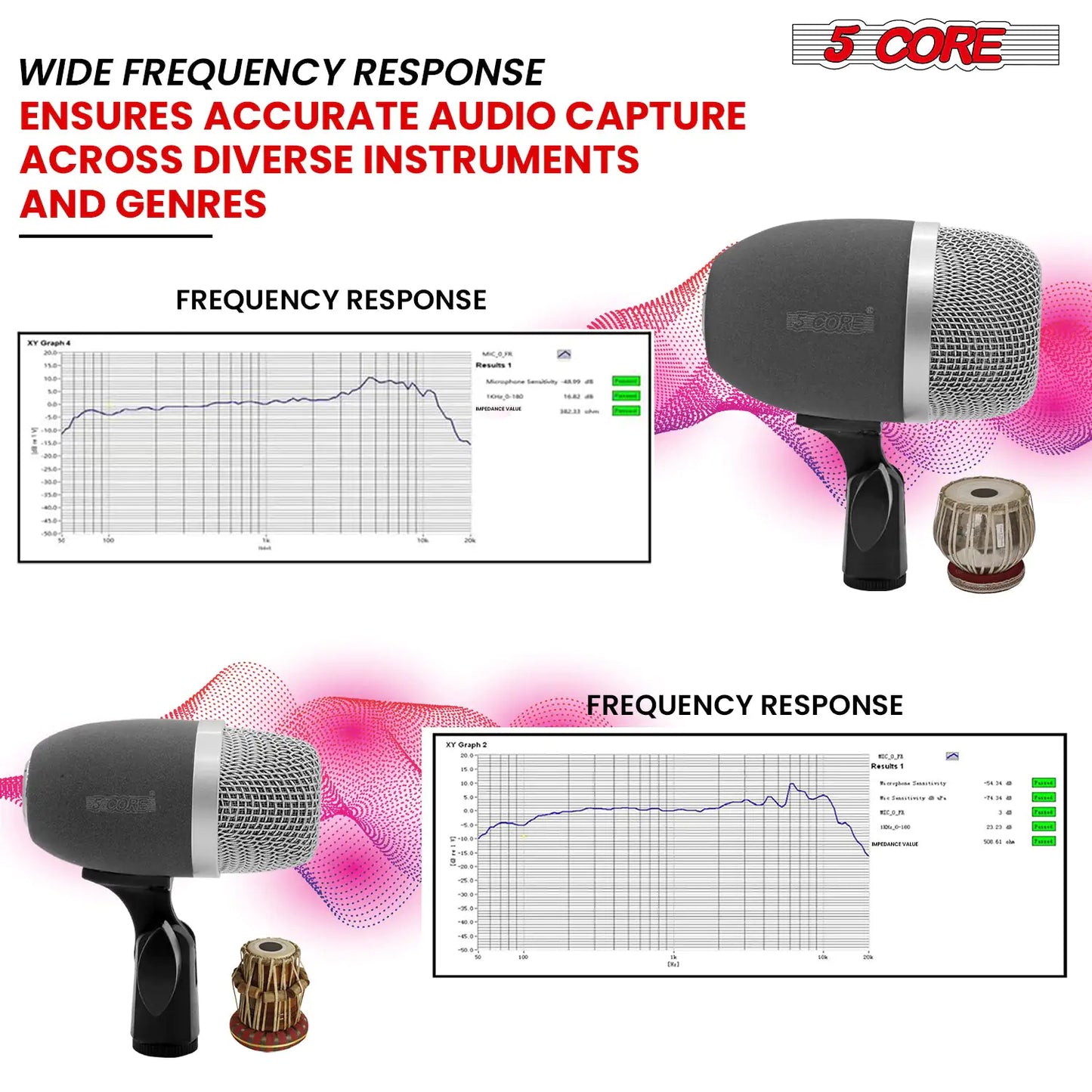 5Core Tabla Microphone Set Uni-Directional XLR Kick Snare Bayan Dayan Instrument Mic by Anti Spier