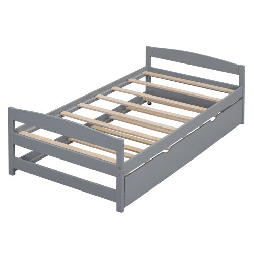 Twin Size Platform Bed With Twin Size Trundle, Gray by Anti Spier