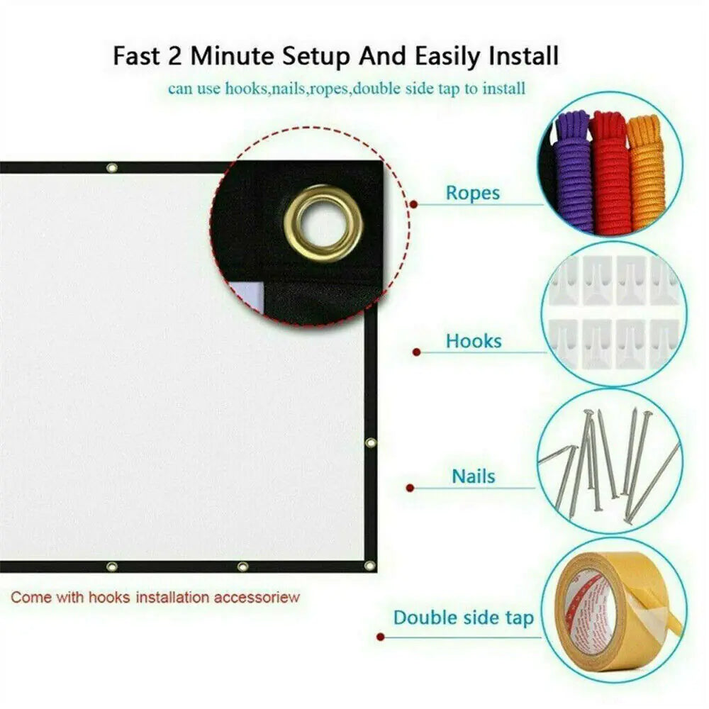 Portable Foldable Projector Screen 16:9 HD Outdoor Home Cinema Theater 3D Movie by Anti Spier