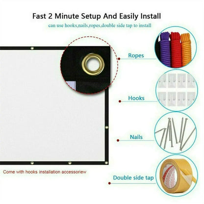 Portable Foldable Projector Screen 16:9 HD Outdoor Home Cinema Theater 3D Movie by Anti Spier