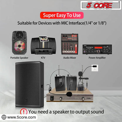 5Core Wireless Microphones w 1 Headset 1 Collar Mic + Receiver Microfono Inalambrico by Anti Spier