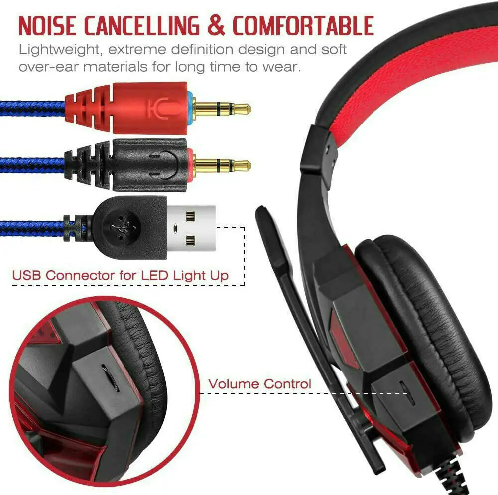 3.5mm Gaming Headset Mic LED Headphones Stereo Bass Surround For PC PS4 Xbox One by Anti Spier