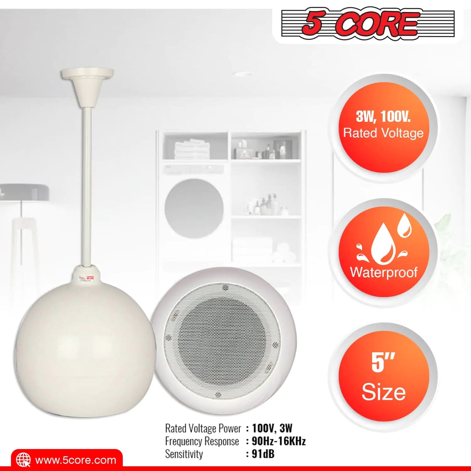 5Core Pendant Hanging Wall Speaker 15W Commercial Ceiling Mount speakers 8 Ohm Office Home Restaurant by Anti Spier