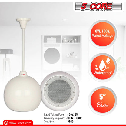 5Core Pendant Hanging Wall Speaker 15W Commercial Ceiling Mount speakers 8 Ohm Office Home Restaurant by Anti Spier