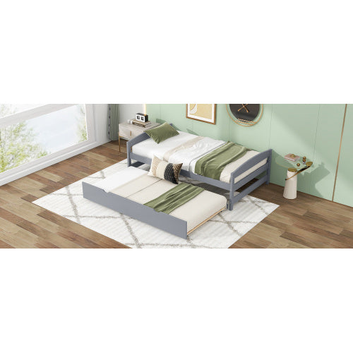 Twin Size Platform Bed With Twin Size Trundle, Gray by Anti Spier