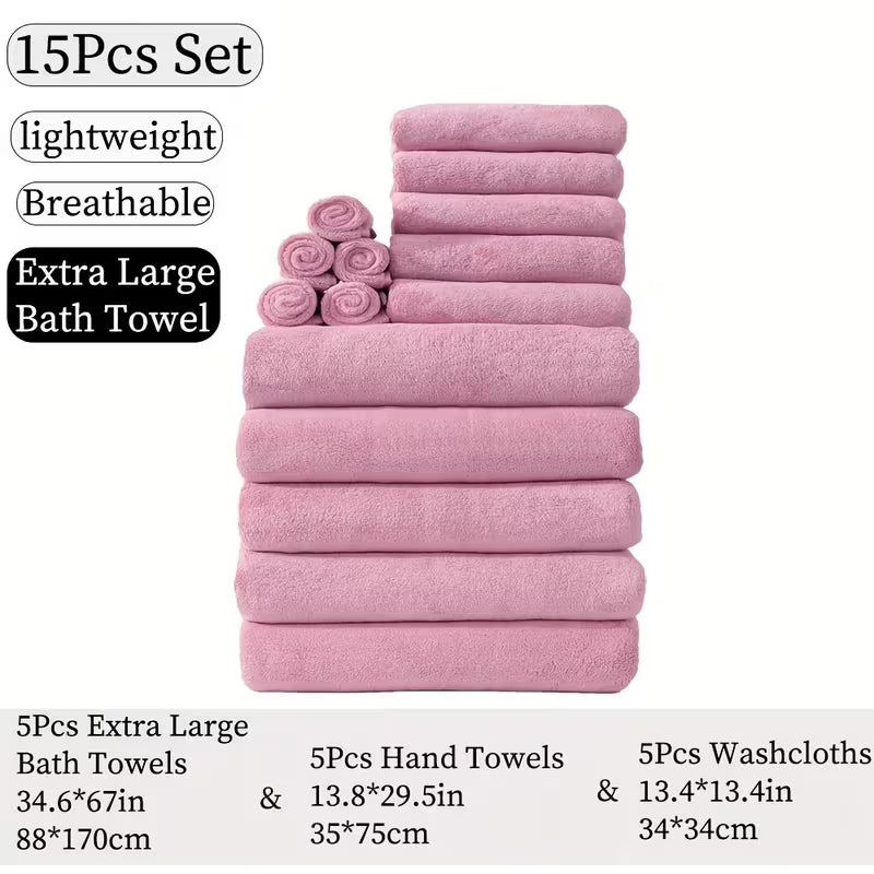 15pcs Bulk Bath & Hand Towel Set - Large 300GSM Microfiber Towels (5 Bath, 5 Hand, 5 Washcloths) - Heavy-Duty, Quick-Dry & Highly Absorbent for, Spa, Hotel - Multi-Color Options by Anti Spier