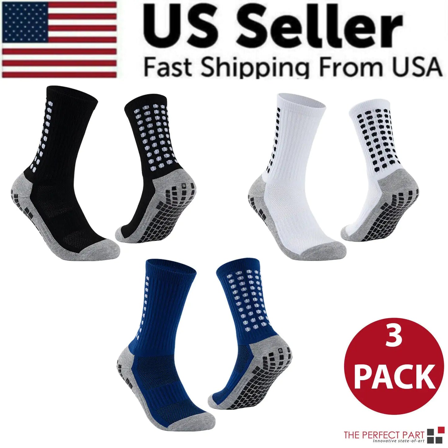 3 Pair Sport Socks Anti Slip W/ Grip Soccer Men Football Basketball Sock Premium by Anti Spier