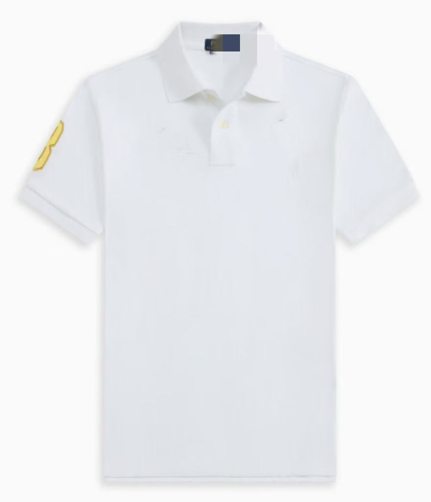 Summer men's loose lapel embroidery cotton short sleeve business plus size T-shirt white by Hypersku
