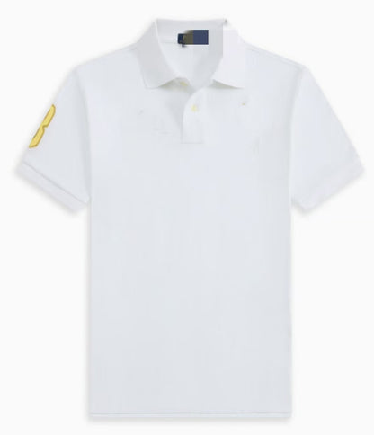 Summer men's loose lapel embroidery cotton short sleeve business plus size T-shirt white by Hypersku