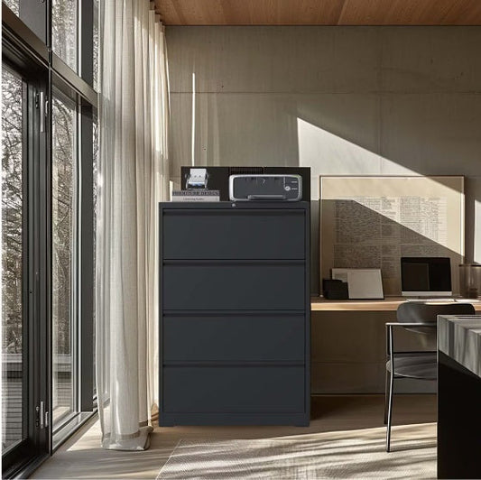 Horizontal Metal Lockable Filing Cabinet 4 Drawers by Anti Spier